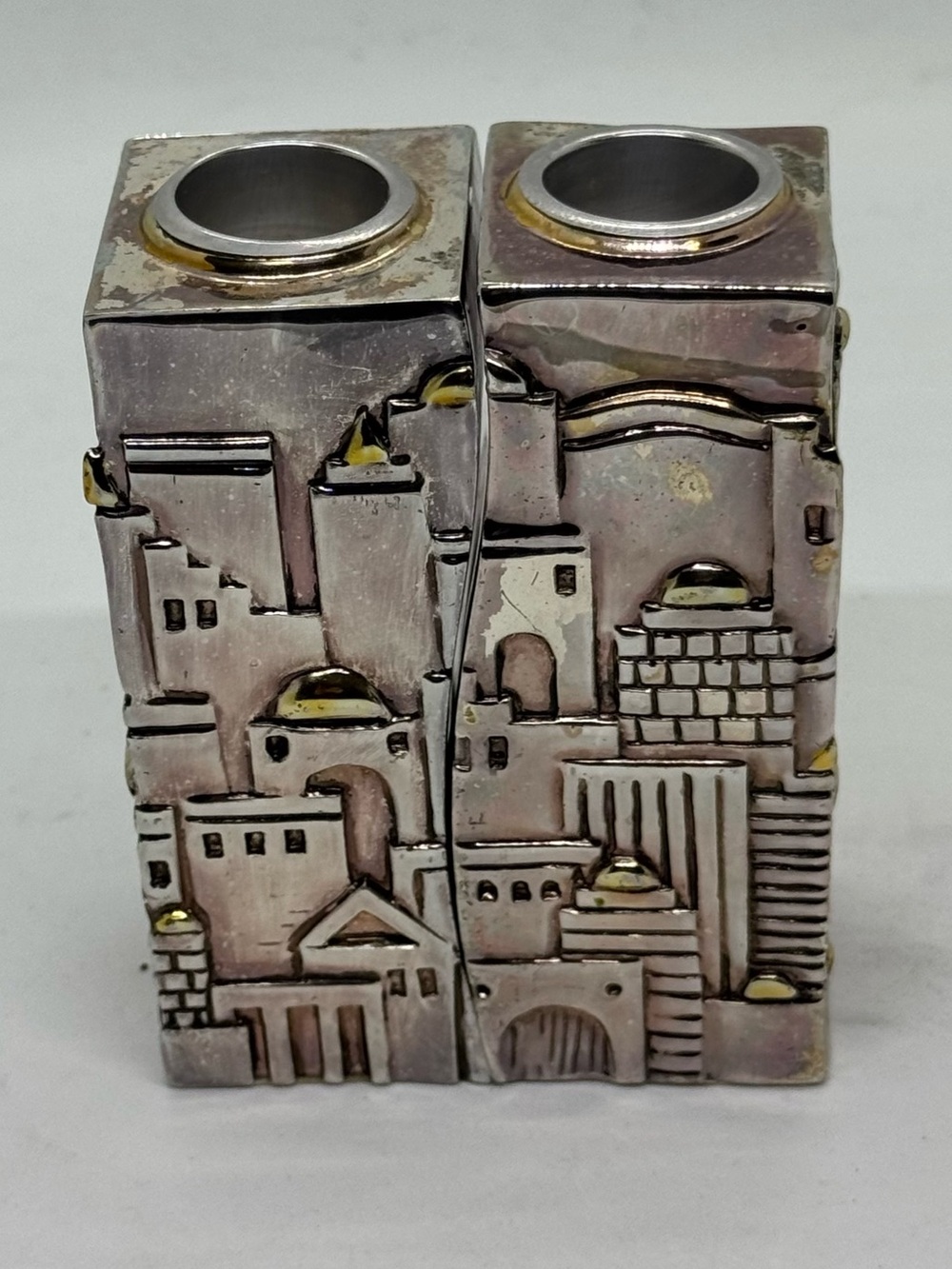Karshi Jerusalem 925 Sterling Silver Candle Holders 491g Judaica Israel